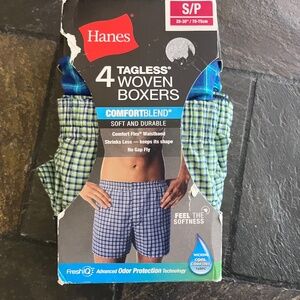 Hanes 4 Tagless Woven Boxers Comfort Blend Wicking Blue Green